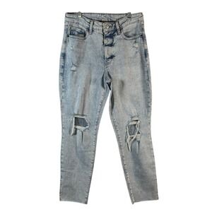 Old‎ Navy Women's 8 OG Straight Jeans Light Wash Distressed Button Fly Worn Once